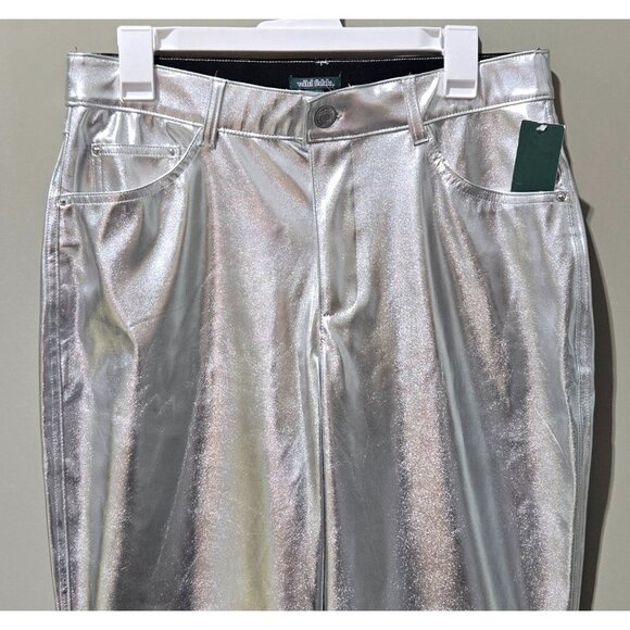 Wild Fable Women's 17 Metallic Silver High Rise Faux Leather Flare Leg Pants - Picture 3 of 8